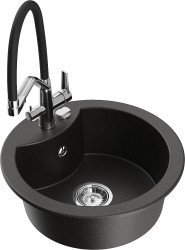 MEXEN/S - Diego granitový dřez 1-miska včetně baterie Duo, černá/zlatá metalik (6512-75-671701-07)