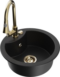 MEXEN/S - Diego granitový dřez 1-miska včetně baterie Elia, černá (6512-77-670101-50)