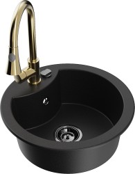 MEXEN/S - Diego granitový dřez 1-miska včetně baterie Elia, černá (6512-77-670101-50-B)