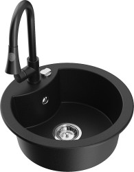MEXEN/S - Diego granitový dřez 1-miska včetně baterie Elia, černá (6512-77-670101-70)