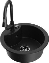 MEXEN/S - Diego granitový dřez 1-miska včetně baterie Elia, černá (6512-77-670101-70-B)