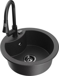 MEXEN/S - Diego granitový dřez 1-miska včetně baterie Elia, černá kropenatá (6512-76-670101-70-B)