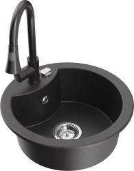 MEXEN/S - Diego granitový dřez 1-miska včetně baterie Elia, černá kropenatá (6512-76-670101-76)
