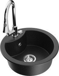 MEXEN/S - Diego granitový dřez 1-miska včetně baterie Elia, černá/stříbrná metalik (6512-73-670101-00)