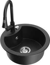 MEXEN/S - Diego granitový dřez 1-miska včetně baterie Elia, černá/stříbrná metalik (6512-73-670101-70)