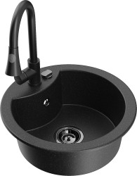 MEXEN/S - Diego granitový dřez 1-miska včetně baterie Elia, černá/stříbrná metalik (6512-73-670101-70-B)