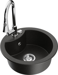 MEXEN/S - Diego granitový dřez 1-miska včetně baterie Elia, černá/zlatá metalik (6512-75-670101-00)