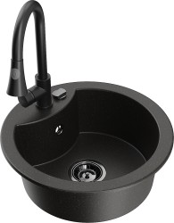 MEXEN/S - Diego granitový dřez 1-miska včetně baterie Elia, černá/zlatá metalik (6512-75-670101-70-B)