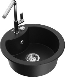 MEXEN/S - Diego granitový dřez 1-miska včetně baterie Flora, černá (6512-77-670401-00)