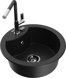 MEXEN/S - Diego granitový dřez 1-miska včetně baterie Flora, černá (6512-77-670401-07-B)
