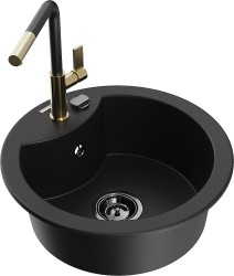 MEXEN/S - Diego granitový dřez 1-miska včetně baterie Flora, černá (6512-77-670401-57-B)