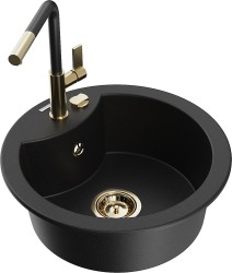 MEXEN/S - Diego granitový dřez 1-miska včetně baterie Flora, černá (6512-77-670401-57-G)