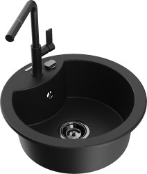 MEXEN/S - Diego granitový dřez 1-miska včetně baterie Flora, černá (6512-77-670401-70-B)