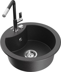 MEXEN/S - Diego granitový dřez 1-miska včetně baterie Flora, černá kropenatá (6512-76-670401-07)