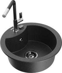 MEXEN/S - Diego granitový dřez 1-miska včetně baterie Flora, černá kropenatá (6512-76-670401-07-B)