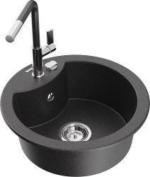 MEXEN/S - Diego granitový dřez 1-miska včetně baterie Flora, černá kropenatá (6512-76-670401-08)