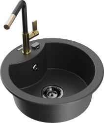 MEXEN/S - Diego granitový dřez 1-miska včetně baterie Flora, černá kropenatá (6512-76-670401-57-B)