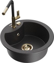 MEXEN/S - Diego granitový dřez 1-miska včetně baterie Flora, černá kropenatá (6512-76-670401-57-G)