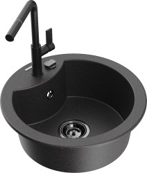 MEXEN/S - Diego granitový dřez 1-miska včetně baterie Flora, černá kropenatá (6512-76-670401-70-B)