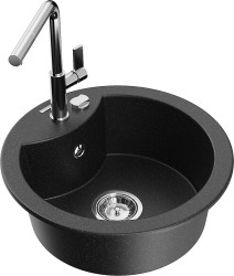 MEXEN/S - Diego granitový dřez 1-miska včetně baterie Flora, černá/stříbrná metalik (6512-73-670401-00)