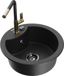 MEXEN/S - Diego granitový dřez 1-miska včetně baterie Flora, černá/stříbrná metalik (6512-73-670401-57-B)