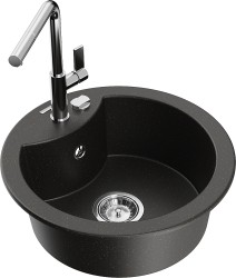 MEXEN/S - Diego granitový dřez 1-miska včetně baterie Flora, černá/zlatá metalik (6512-75-670401-00)