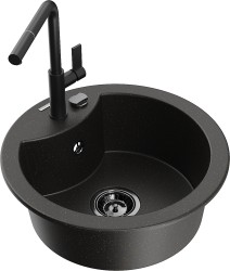MEXEN/S - Diego granitový dřez 1-miska včetně baterie Flora, černá/zlatá metalik (6512-75-670401-70-B)
