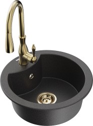 MEXEN/S - Diego granitový dřez 1-miska včetně baterie Savita, černá kropenatá (6512-76-672601-50)