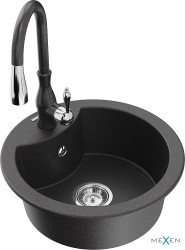 MEXEN/S - Diego granitový dřez 1-miska včetně baterie Savita, černá kropenatá (6512-76-672601-76)
