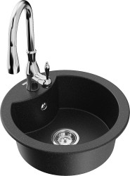 MEXEN/S - Diego granitový dřez 1-miska včetně baterie Savita, černá/stříbrná metalik (6512-73-672601-00)