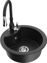 MEXEN/S - Diego granitový dřez 1-miska včetně baterie Savita, černá/stříbrná metalik (6512-73-672601-70)