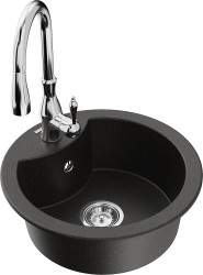 MEXEN/S - Diego granitový dřez 1-miska včetně baterie Savita, černá/zlatá metalik (6512-75-672601-00)