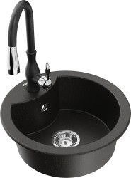 MEXEN/S - Diego granitový dřez 1-miska včetně baterie Savita, černá/zlatá metalik (6512-75-672601-70)