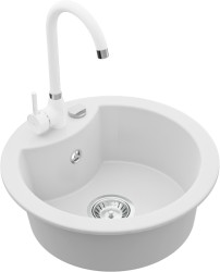 MEXEN/S - Diego granitový dřez 1-miska včetně baterie Telma, bílá (6512-20-670200-20)