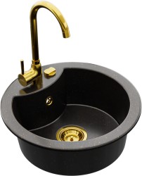MEXEN/S - Diego granitový dřez 1-miska včetně baterie Telma, černá/zlatý (6512-75-670200-50)