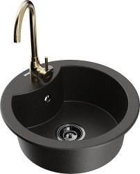 MEXEN/S - Diego granitový dřez včetně baterie Telma, černá/zlatá (6512-75-670200-50-B)