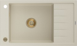MEXEN/S - Elias granitový dřez 1-miska s odkapávačem 795 x 480 mm, béžová, sifon zlatá (6511791005-69-G)