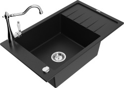 MEXEN/S - Elias granitový dřez 1-miska s odkapávačem včetně baterie Carla, černá (6511-77-670700-00)