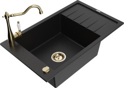 MEXEN/S - Elias granitový dřez 1-miska s odkapávačem včetně baterie Carla, černá (6511-77-670700-50)
