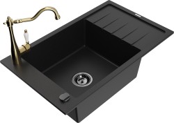 MEXEN/S - Elias granitový dřez 1-miska s odkapávačem včetně baterie Carla, černá (6511-77-670700-50-B)