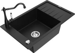 MEXEN/S - Elias granitový dřez 1-miska s odkapávačem včetně baterie Carla, černá (6511-77-670700-70)