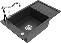 MEXEN/S - Elias granitový dřez 1-miska s odkapávačem včetně baterie Carla, černá kropenatá (6511-76-670700-00)