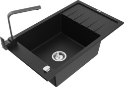 MEXEN/S - Elias granitový dřez 1-miska s odkapávačem včetně baterie Rita, černý (6511-77-670300-70)
