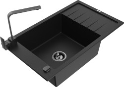 MEXEN/S - Elias granitový dřez 1-miska s odkapávačem včetně baterie Rita, černý (6511-77-670300-70-B)