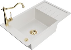 MEXEN/S - Elias granitový dřez 1-miska včetně baterie Carla, bílá (6511-20-670700-50)