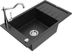 MEXEN/S - Elias granitový dřez 1-miska včetně baterie Carla, černá/stříbrná metalik (6511-73-670700-00)