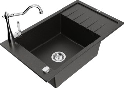 MEXEN/S - Elias granitový dřez 1-miska včetně baterie Carla, černá/zlatá metalik (6511-75-670700-00)