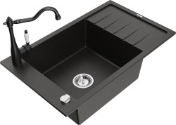 MEXEN/S - Elias granitový dřez 1-miska včetně baterie Carla, černá/zlatá metalik (6511-75-670700-70)