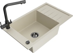 MEXEN/S - Elias granitový dřez 1-miska včetně baterie Duero, béžová (6511-69-671600-70)
