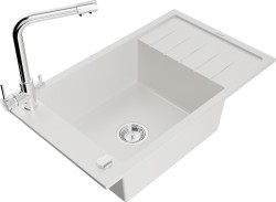 MEXEN/S - Elias granitový dřez 1-miska včetně baterie Duero, bílá (6511-20-671600-00)